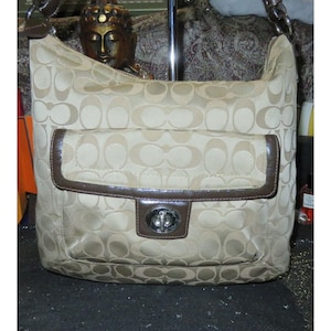 Coach Penelope Turnlock Flap Signature Sateen Jacquard & Leather Trim 19232