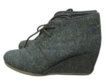 Botines de cuña desérticos de lona y ante de cambray azul de Toms, talla 8