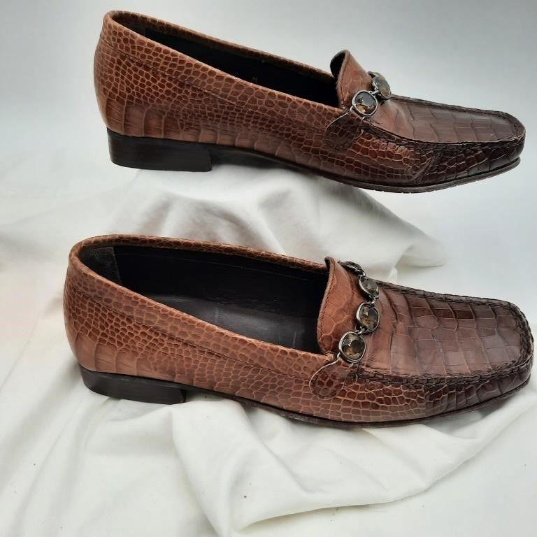 Stuart Weitzman Brown Italian Leather Croc Embossed Gem  display picture 1