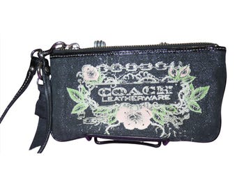 Coach Rare! Tattoo in Black Glitter Lurex & Leather Trim Wristlet