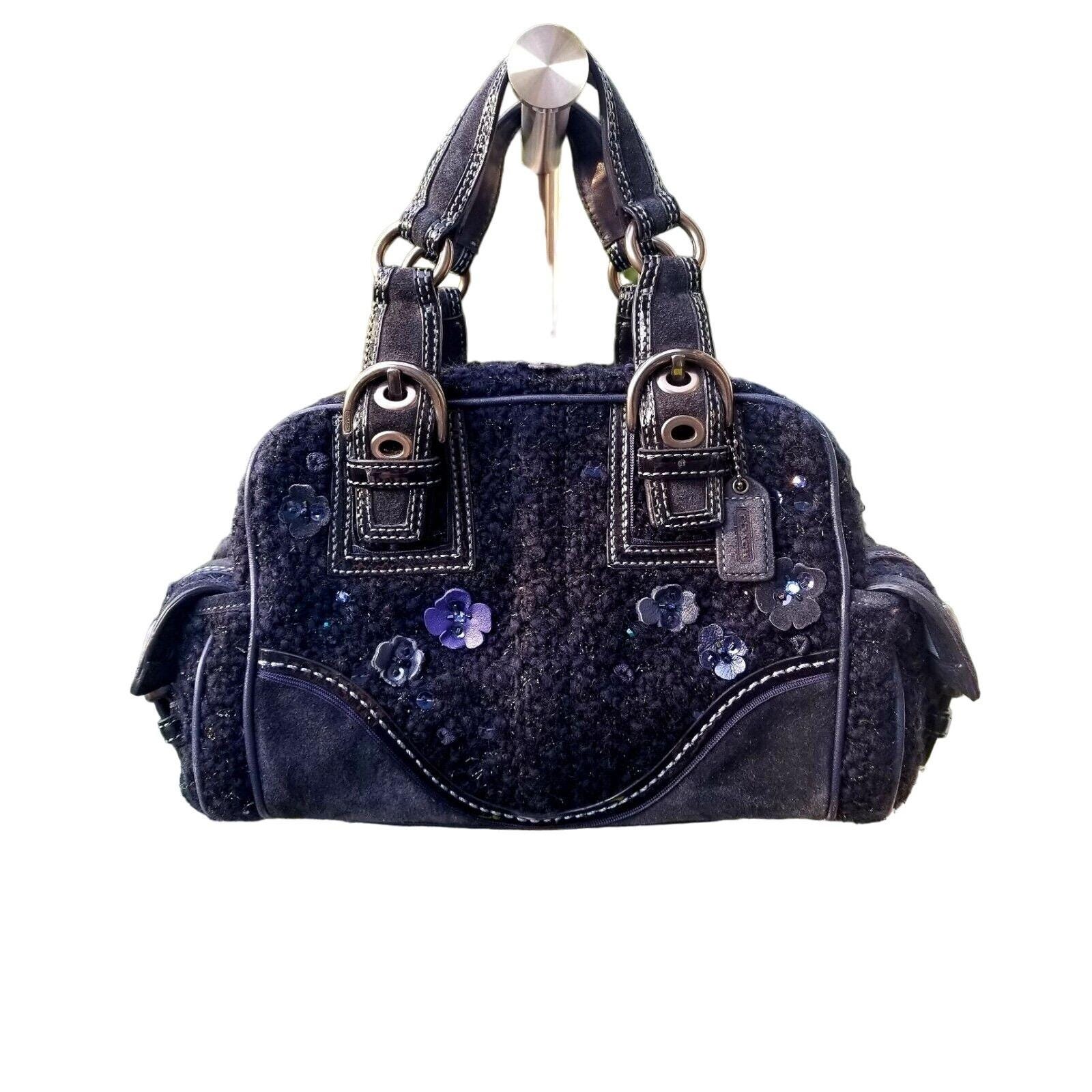 バッグ Coach Soho Suede&Leather Handbag Satchel Coach Soho Midnight Blue Tweed & Suede Leather Sequin East