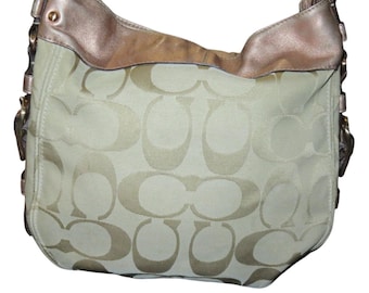 Rare Coach Signature C Metallic Canvas / Lurex Leather Bronze