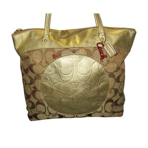 Coach Classic Laura Secret Admirer Jacquard Signature Hearts Dots Tote & Charm