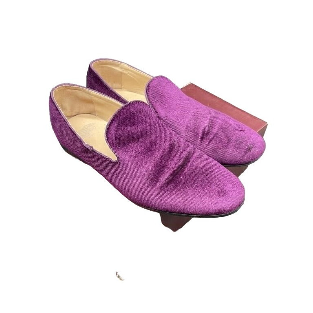 Royal Swank Purple Crushed Velvet Slip On Loafers driving shoes moccasins shoe 9 Welkar Men Velvet Causal Buckle Slip-On Loafers Shoes  main image 3