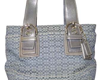 Coach Soho Blue & Grey Denim Canvas Signature C Jacquard Satchel 2000's F12310