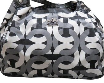 Coach Madison Maggie Op Art Signature Black & White Handbag Tote