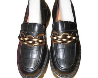 Beau Today Chain Embellished Patent 100% Calf Leather Chunky Loafers