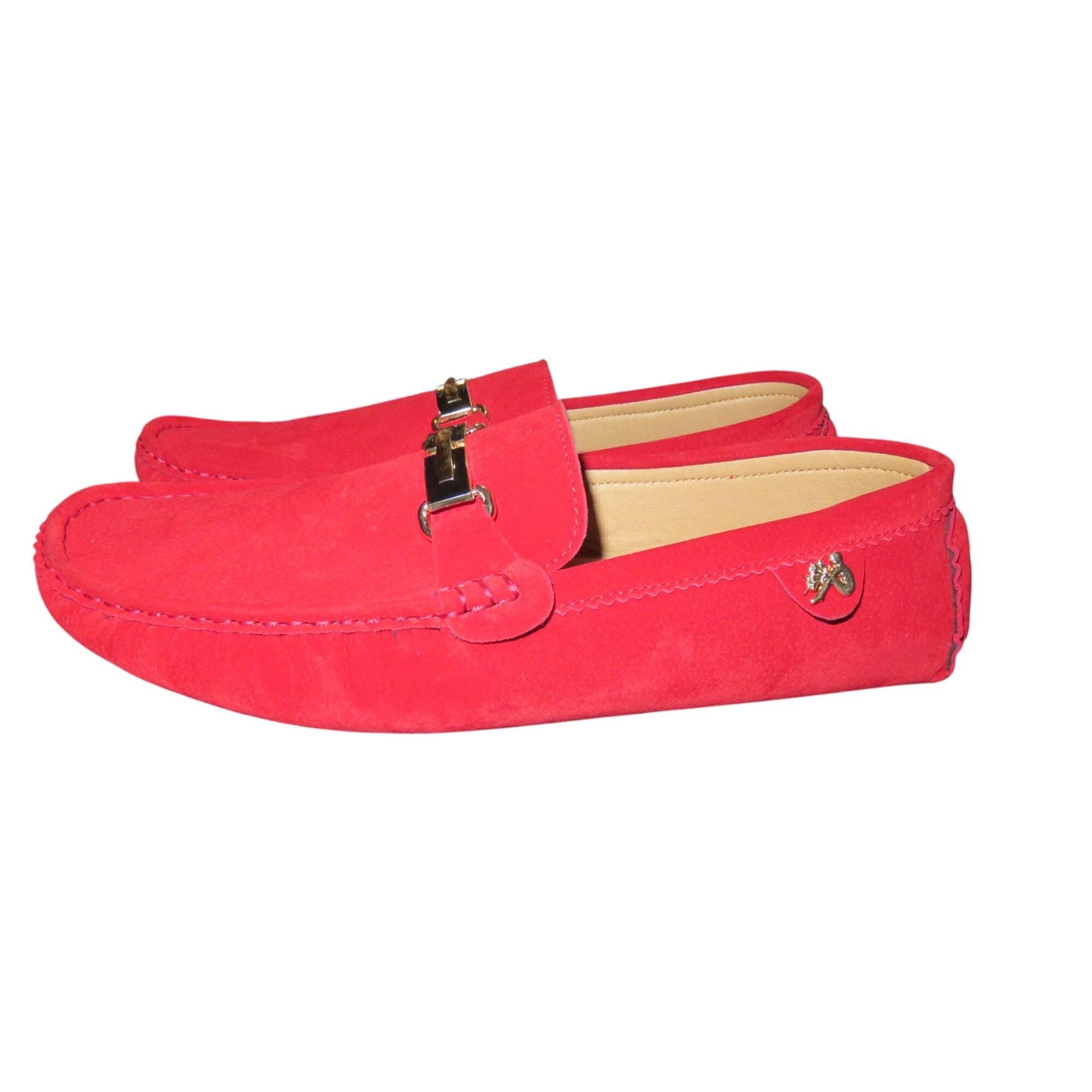 Royal Red Suede Leather Driving Loafers Moccasins Size 46 or  display picture 1