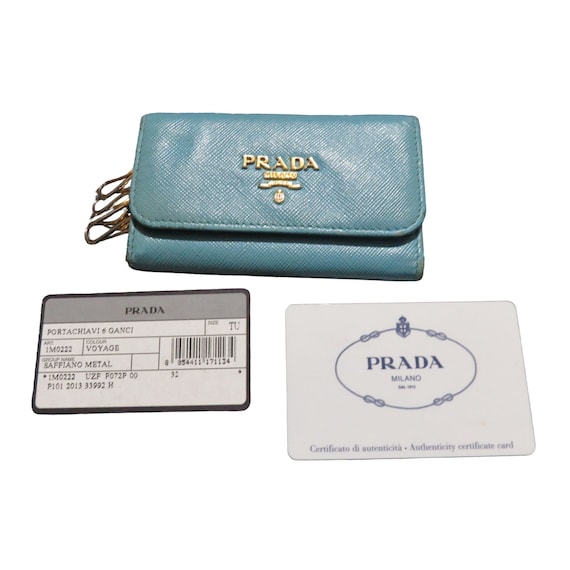 【関税&送料込】Prada Cerulean Blue Leather Key Ring Natural Saffiano keychain | PRADA