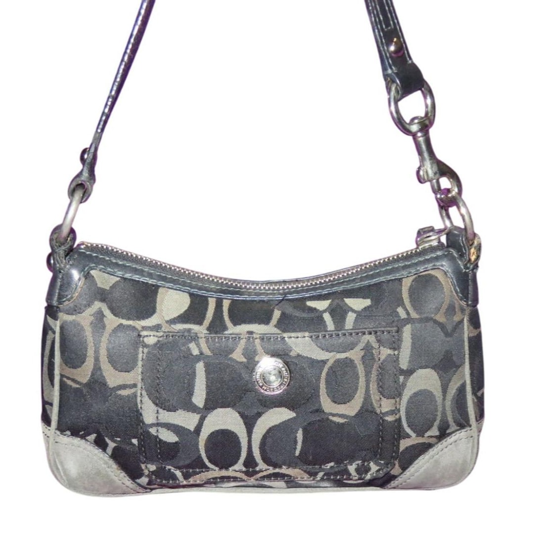 ☆極美品☆COACH チェルシー ホーボー 2WAYショルダーバッグ グレー COACH 2005 Chelsea Black and Gray Signature Canvas & Suede Demi