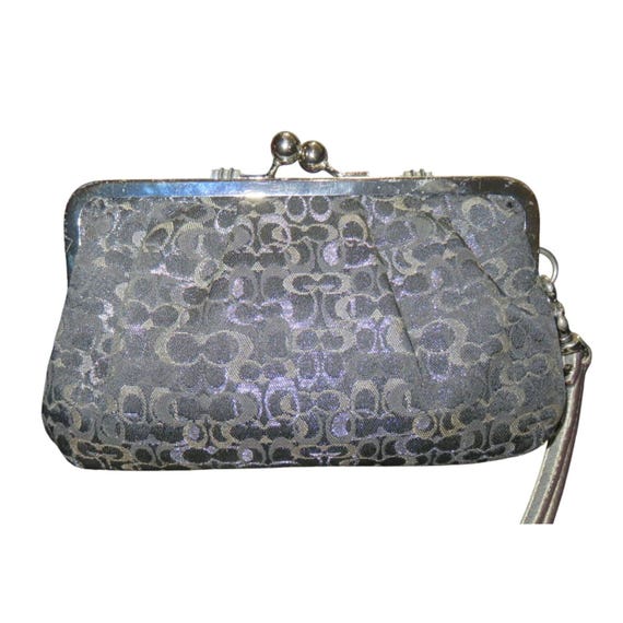 COACH Optic Signature C Kisslock Framed Lurex Wristlet