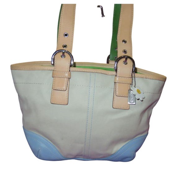 Vintage Coach Daisy Soho Tote, Y2K Cream & Blue Canvas With