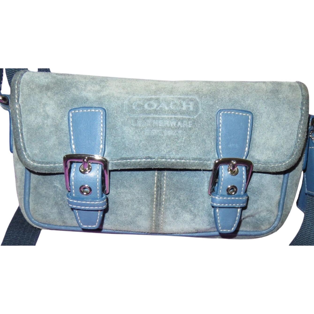Coach 2004 Blue Suede & Leather Double Buckle Flap Closure