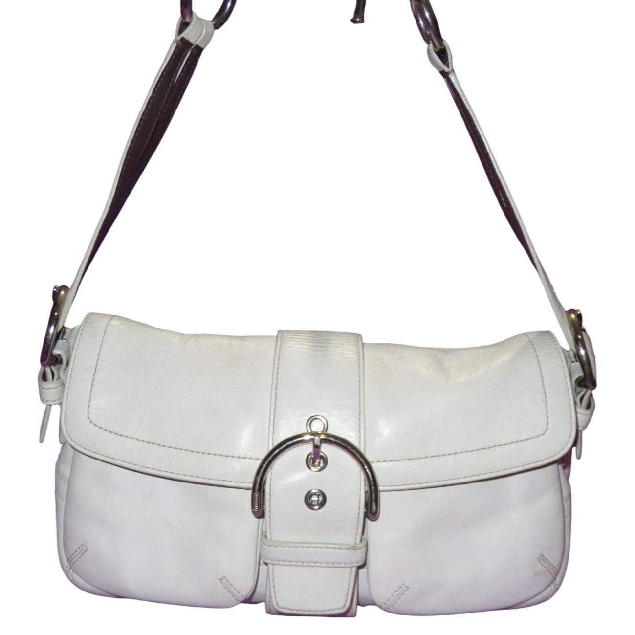 Coach 2005 Pleated Soho White Leather Buckle Flap Sufflette Bag - Etsy