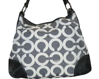 COACH Peyton 14512 Op art black and white denim & leather Hobo Bag