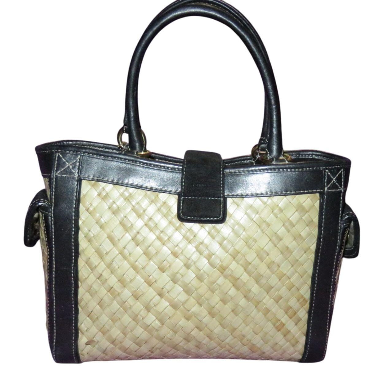 Coach 2004 Limited Edition Straw Raffia & Black Leather Top Handle