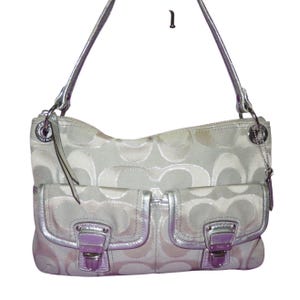 Coach Poppy Grey & Silver Metallic Signature Hippie Jacquard Bag
