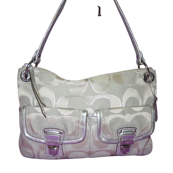Coach Poppy Grey & Silver Metallic Signature Hippie Jacquard