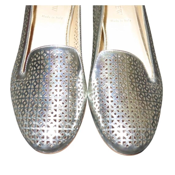J CREW CLEO Silver Pewter Metallic Perforated Italian Leather