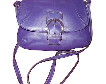 Coach Soho Purple Leather Buckle Flap Crossbody Handbag