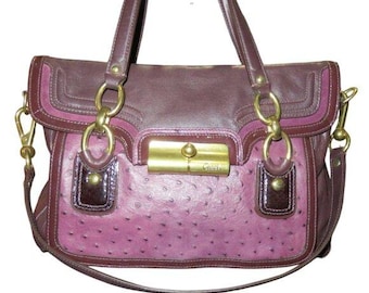 Coach Kristin Spectator Ostrich Embossed Mixed Leather Flap Purple Bag