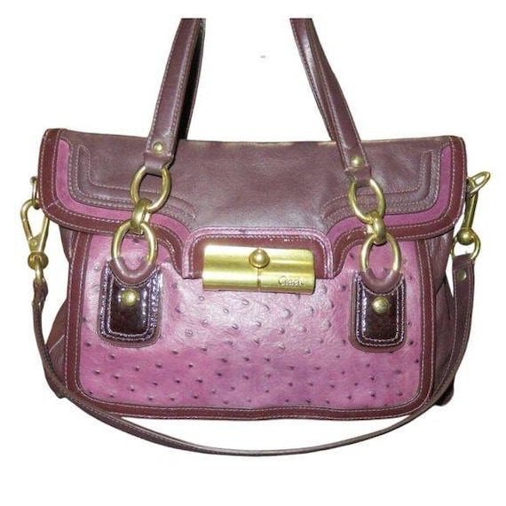 Coach Kristin Spectator Ostrich Embossed Mixed Leather Flap Purple Bag