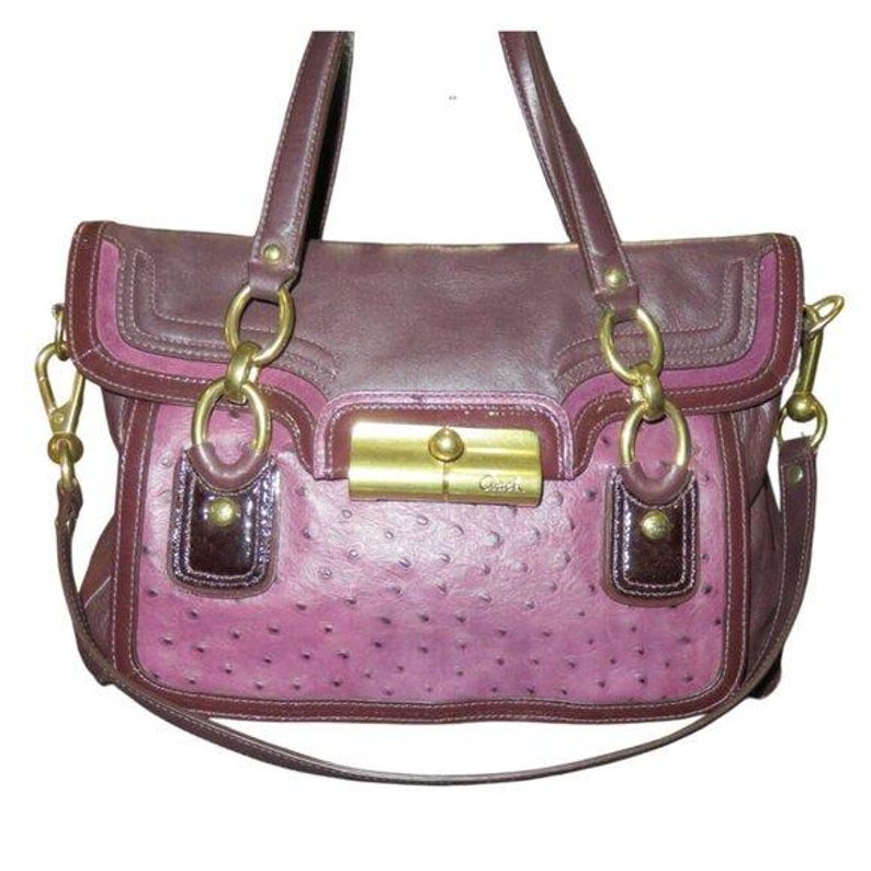 Sac violet Coach Kristin Spectator autruche en cuir mélangé gaufré à rabat image 1