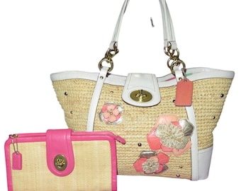 Coach Hamptons Straw & Leather Tote Bag - Etsy