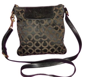 Torba typu crossbody Coach Black 41992 z płótna i skóry wykończona