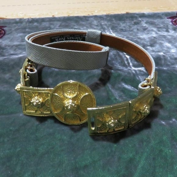 Alexis Kirk Vintage Dark Green snakeskin leather embellished adjustable belt Alexis Kirk Vintage Dark Green Snakeskin leather Gem  main image 2