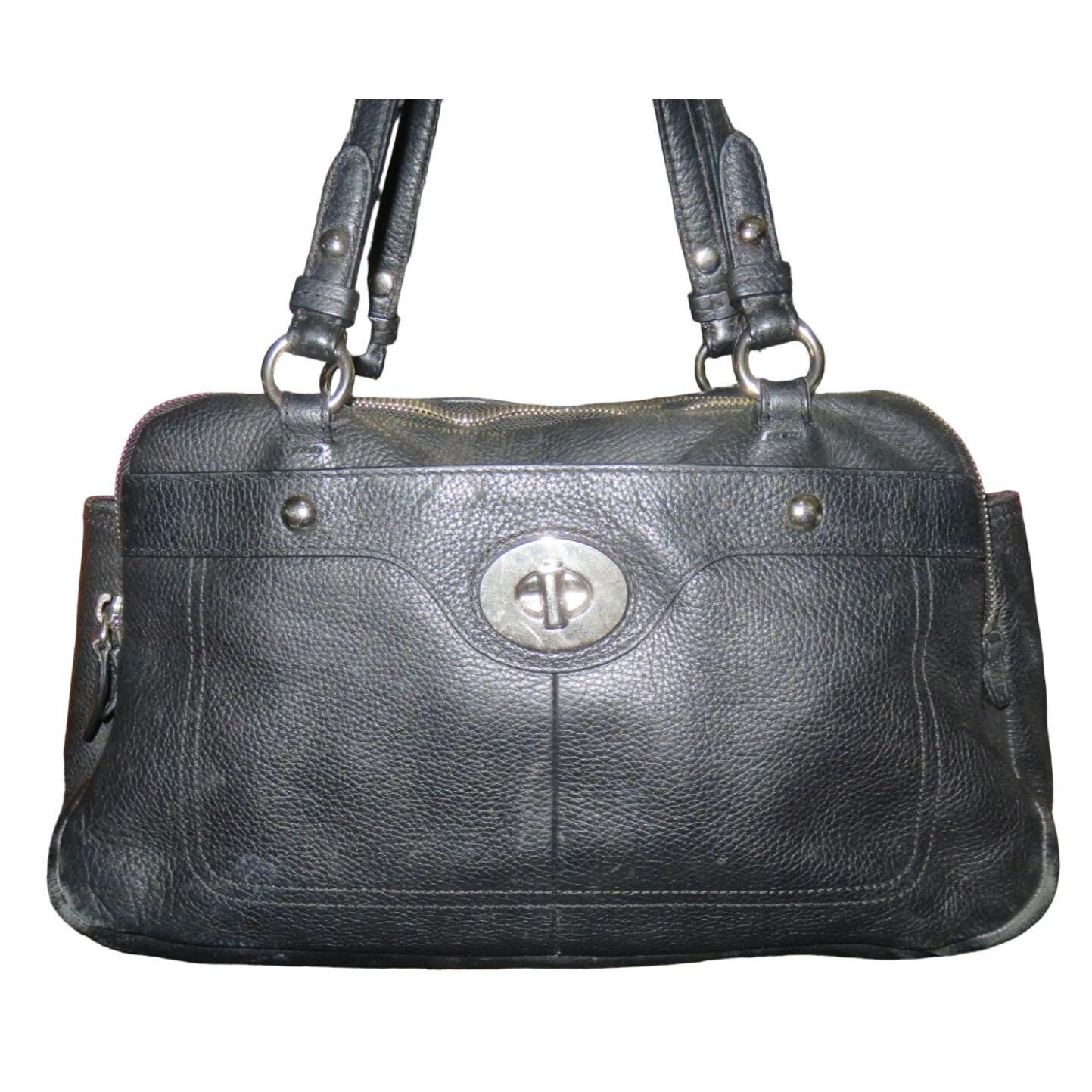 Coach Peyton Penelope Black Soft Pebbled Leather Turnlock Satchel