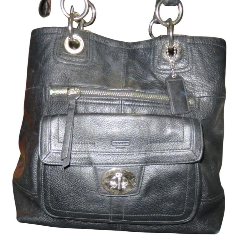 COACH Hampton 15694 zwarte leren handtas met klep en klep met klep en sluiting afbeelding 1