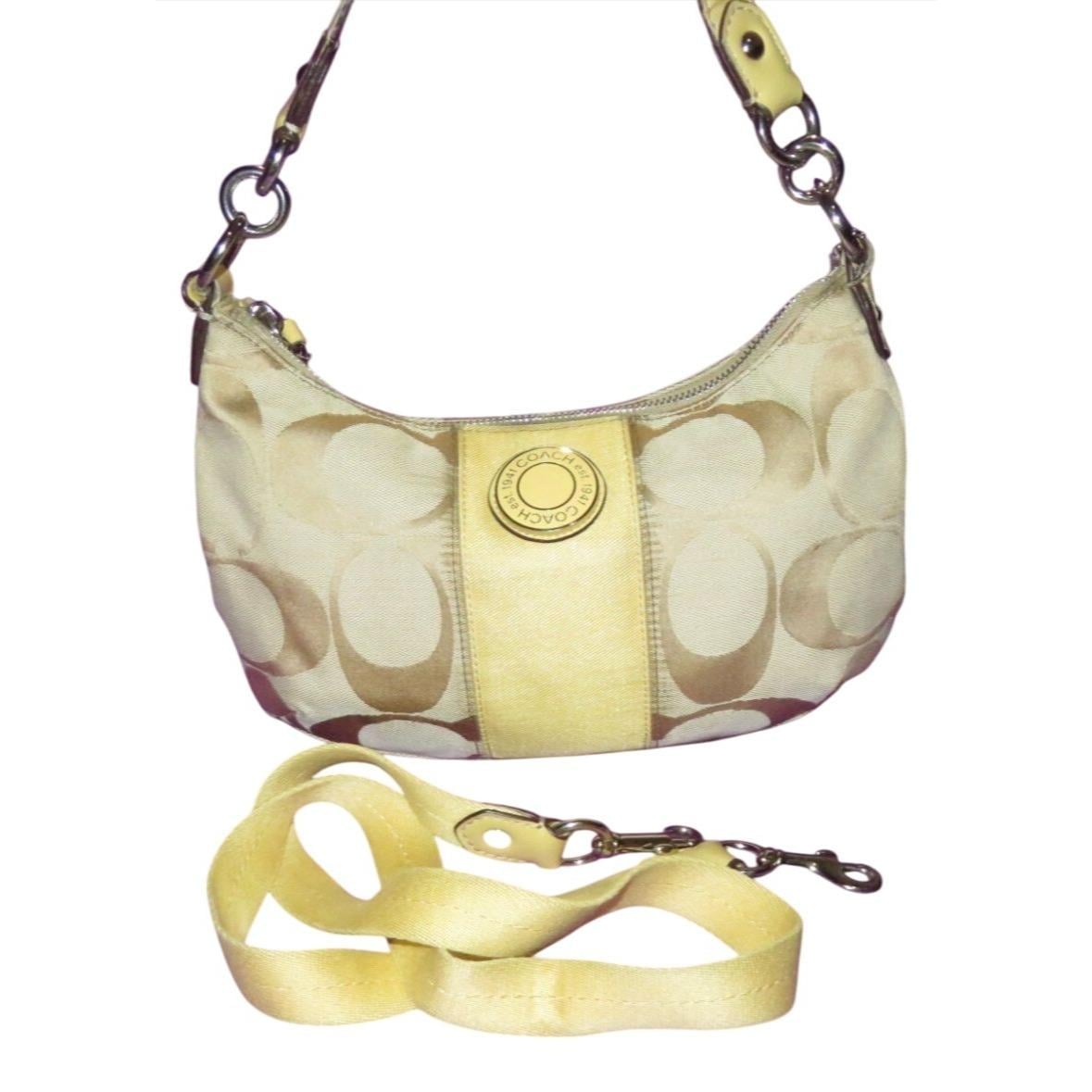Coach Canvas & Leather Yellow Signature Demi Baguette Crossbody