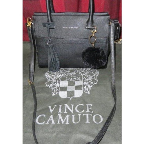 Vince Camuto Vintage Black Italian Leather Tote Handbag Crossbody with original charm