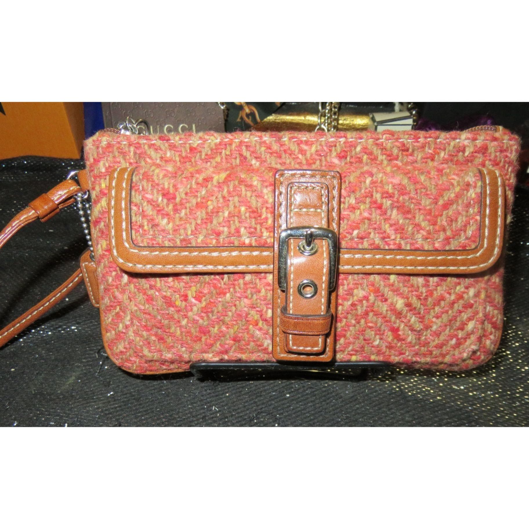 Coach Scaro Hampton Soho Herringbone Leather Rose Tweed Wool Coach Scaro Hampton Soho Herringbone Leather Rose Tweed Wool