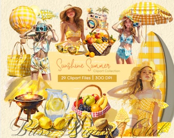 Sunshine Summer Planner Lover Clipart, Planner Clip Art, Planner Girl PNG Bundle, Summer Planning, Rustic, Commercial Use, Digital stickers