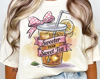 Sweeter Than Sweet Tea Png, Watercolor Summer Png Sublimation Print, Summer Vacation Png, Girly Coquette Png, Pink Bow Png, Lemon Iced Tea