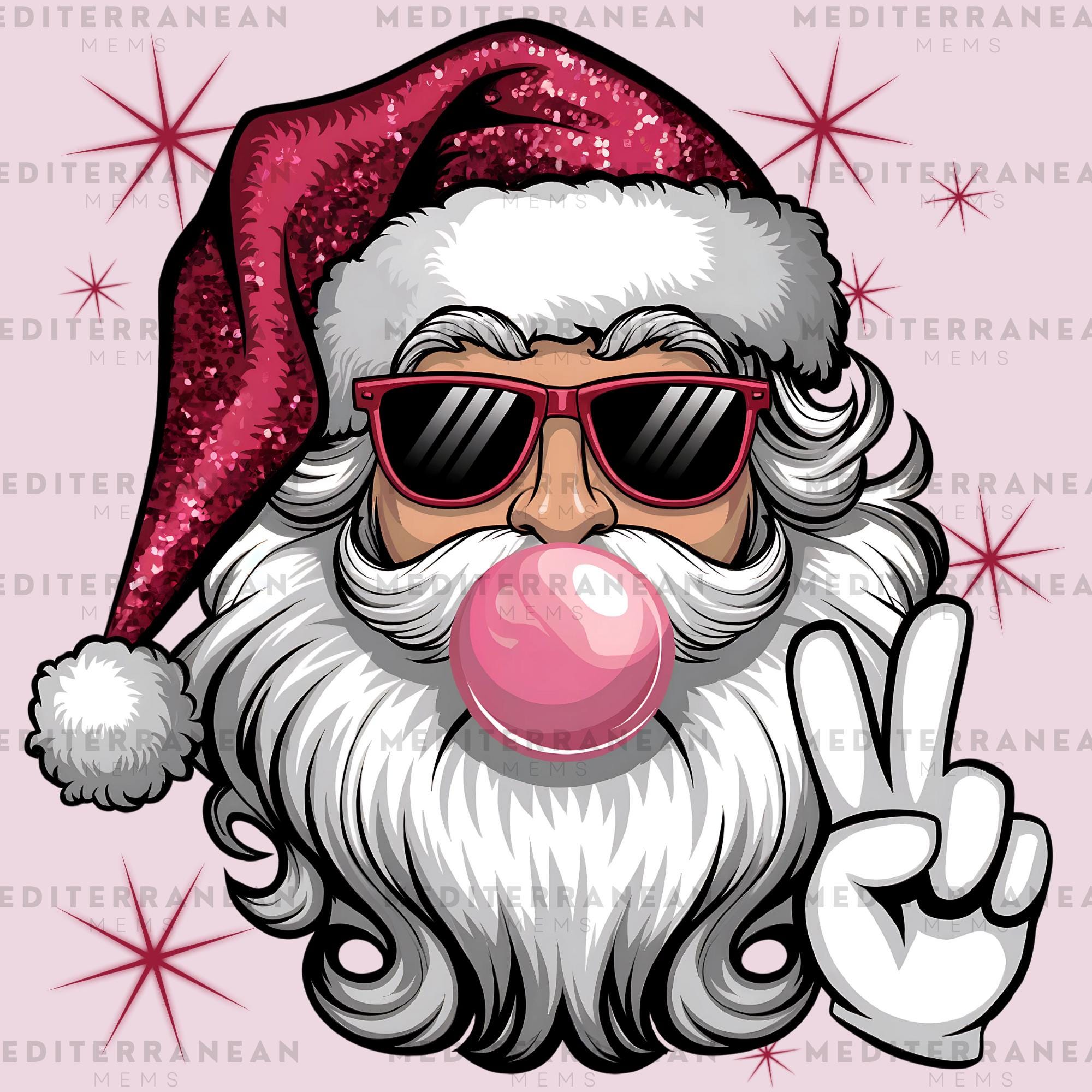Red Sequin Santa Bubble Gum PNG, Sparkling Santa Claus Digital