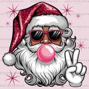 Red Sequin Black Santa Bubble Gum PNG, Sparkling Santa Claus Digital Design, Black Xmas Sublimation, Coquette Christmas Clipart, Holiday DTF