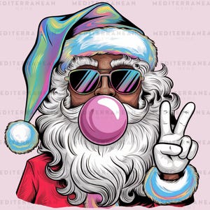 Shiny Black Santa Bubble Gum PNG, Colorful Black Santa Claus Design, Xmas Sublimation, Coquette Christmas Clipart, Black Christmas Cricut