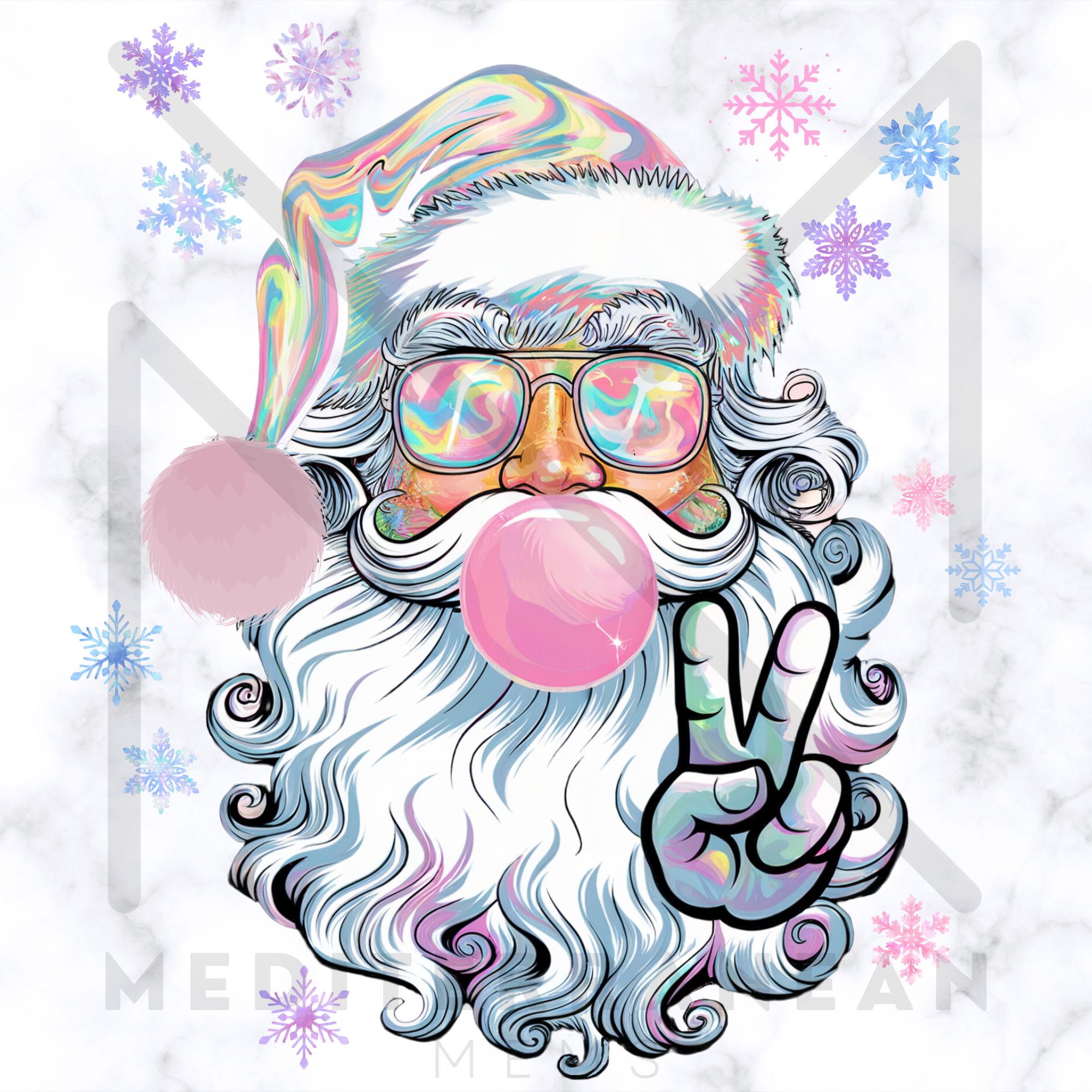 虹色に輝くサンタのバブルガムPNG、キラキラ輝くサンタクロースの