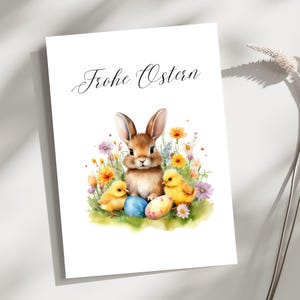 Frohe Ostern Karte | Karte für Ostern | Grußkarte süßes Küken Design | Happy Easter | Feier | Hase und Küken Design| Karte mit Umschlag