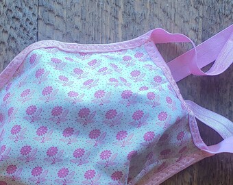 Fabric Face Mask -- Reusable -- Washable -- Comfortable -- Triple Layer -- Pink & White Floral