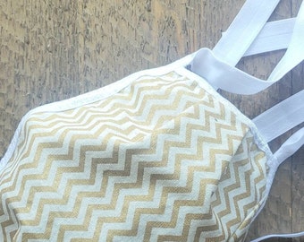 Fabric Face Mask -- Reusable -- Washable -- Comfortable -- Triple Layer -- Gold/Cream Chevron