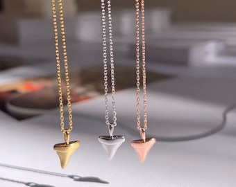 Dainty Delicate Shark Tooth Necklace Teeth Pendant Hawaiian Charm Silver 18K Gold Dipped