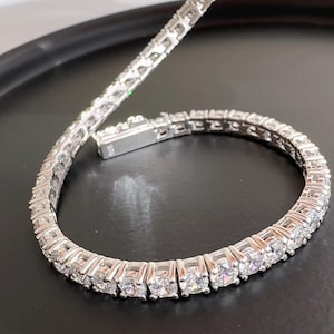 Dainty Cubic Zirconia Tennis Bracelet: 925 Sterling Silver, 24K White Gold