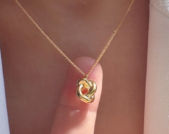 Love Knot Necklace: Dainty Interlocked Infinity Knotted Pendant 18K Gold Dipped