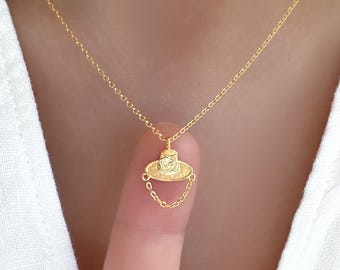 Gat Korean Traditional Headpiece Hat Pendant Necklace: 18K Gold Dipped Korea Culture Charm