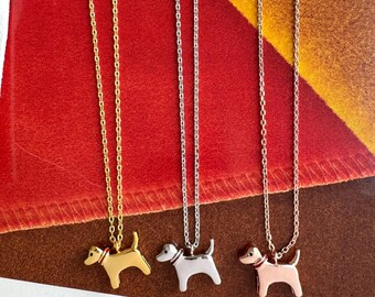 Dog Pendant Necklace: Red Collar Puppy Charm Pet Lover Gift 18K Gold Dipped