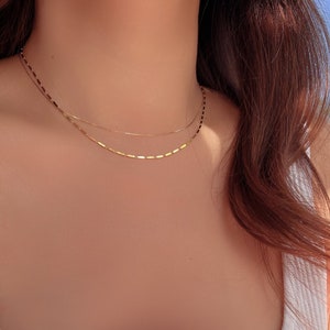 Solid 924 Sterling Silver Layered Chain Necklace Set: Dainty Snake Multi Chains Gold